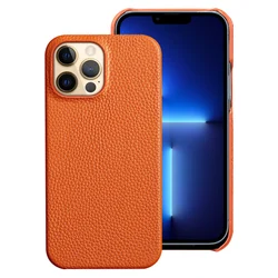 Luxury 3D Lychee Pattern Hard Leather Phone Case Cover - SE 2020 2022 (Orange)