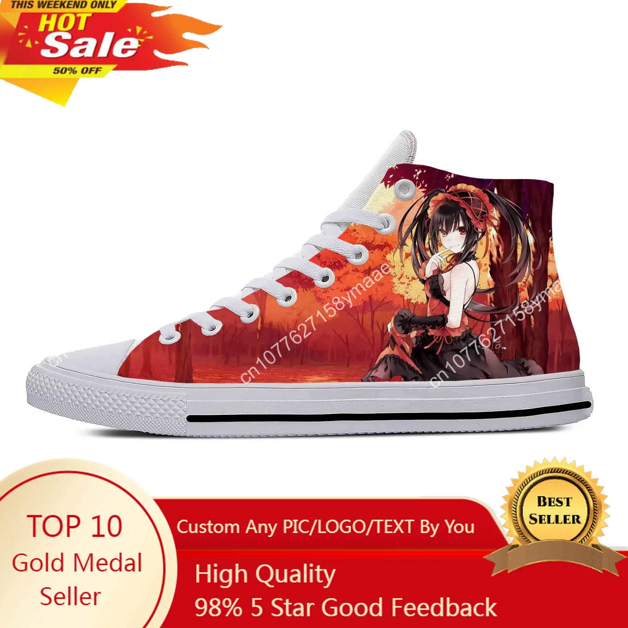 Hot Summer Cartoon Manga Date A Live Tokisaki Kurumi Casual Shoes High Top Lightweight Men Women Sneakers Classic Board Shoes anime date a live tokisaki kurumi cosplay shoes lolita shoes women girls halloween cosplay boots high heels black pu leather