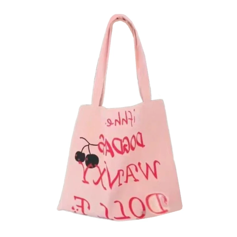 

Women Casual Bag Fashionable Canvas Handbags Large Capacity Shoulder Bag Student School Bag Letter Print Shopping Bag E74B
