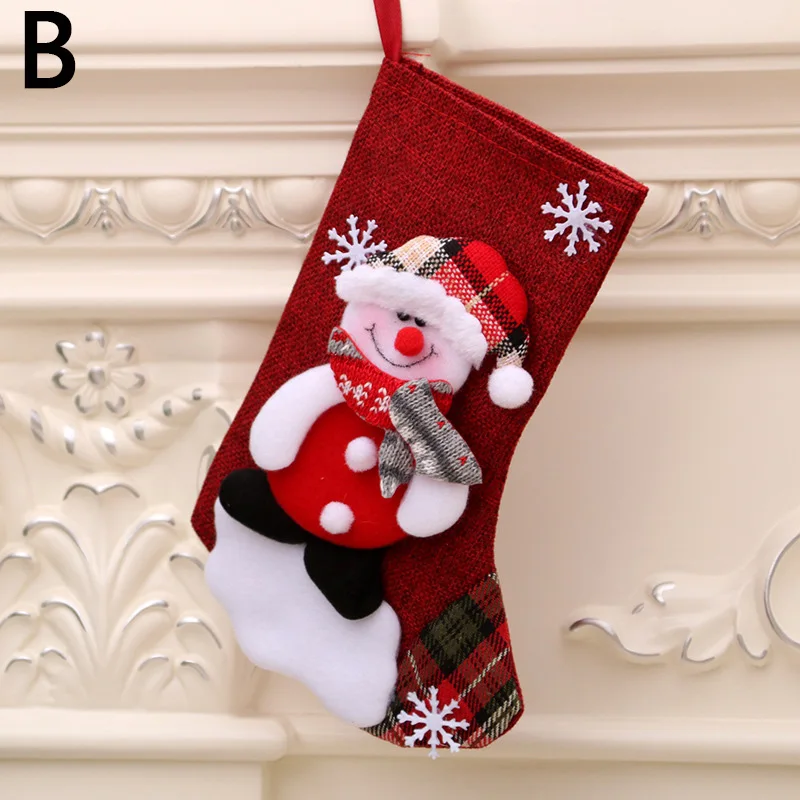 New Year Christmas Stocking Snowman Santa Elk Xmas Tree Fireplace Ornaments Gift Candy Bag Home Navidad Sock Christmas Decor christmas stockings christmas gift bags gift bags christmas candy packaging