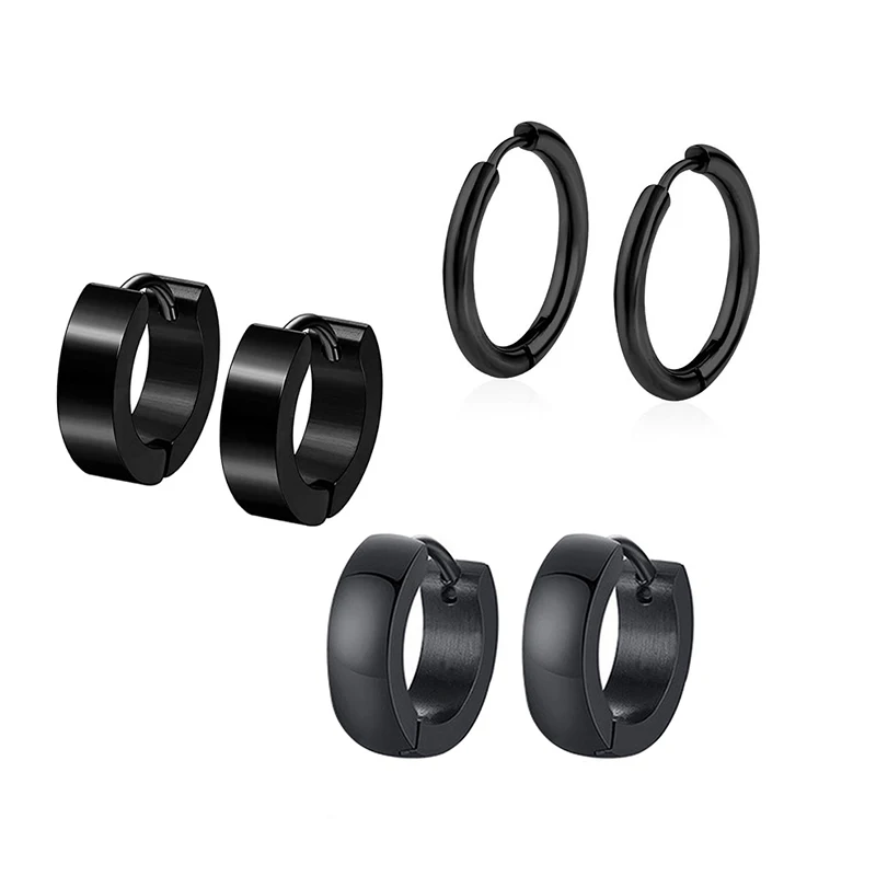 

Punk Stainless Steel Earrings for Men Women Hoop Earring Small Black Round Circle Piercing Ear Huggie Simple Boy New Pop Jewelry