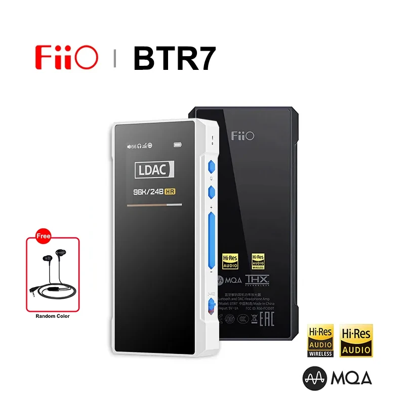 Fiio Amplificador de Fone de Ouvido, Alta Fidelidade, Saída Equilibrada, Amp, Bluetooth, MQA, USB, DAC, THX, AAA, IDAC, Hi-Res, BTR7, QCC5124, DSD256, 3,5 mm, 4,4mm