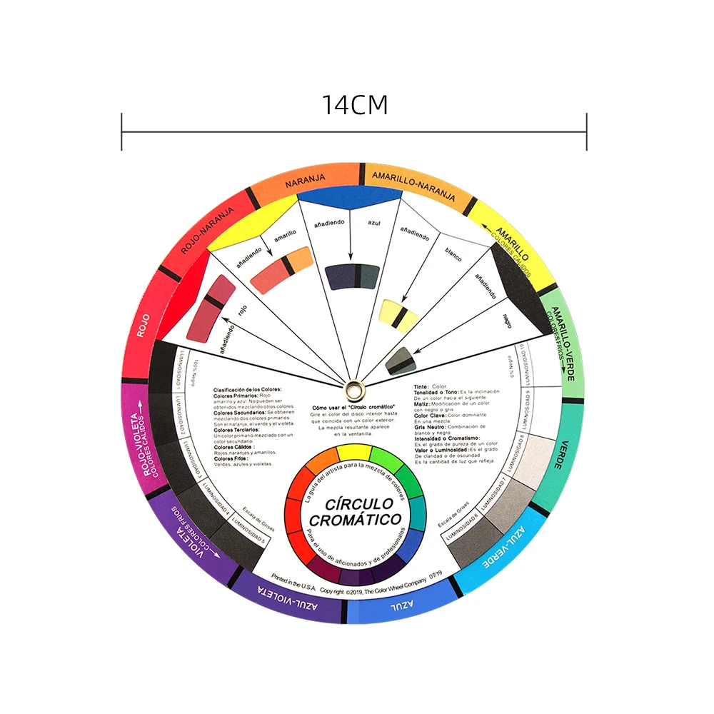 Chromatic Circle Spanish/English Chromatic Circle 12 Color Paper Card Wheel Three Tier Design Rotating Mini Chromatic Circle for Permanent Makeup