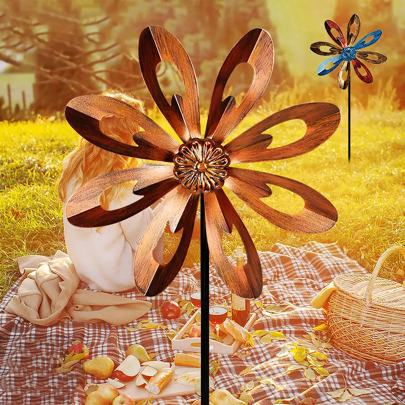Wind Spinner With Stake Standing Lawn Flower Pinwheel Outdoor Garden Decor Sunflower Windmill Metal Rotating Fashion Windmill garden art decor windmill toys garden windmill wind spinner sunflower wind spinner