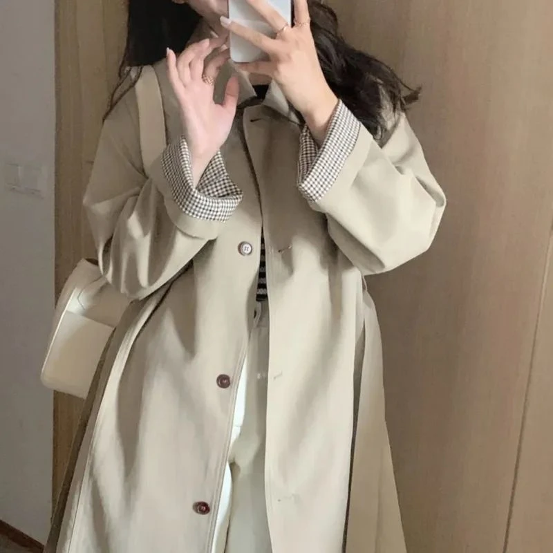 Turn-down Collar Trench Women New Korean Style Autumn Students Coats All-match Long Single Breasted Comfortable Chic Fashion