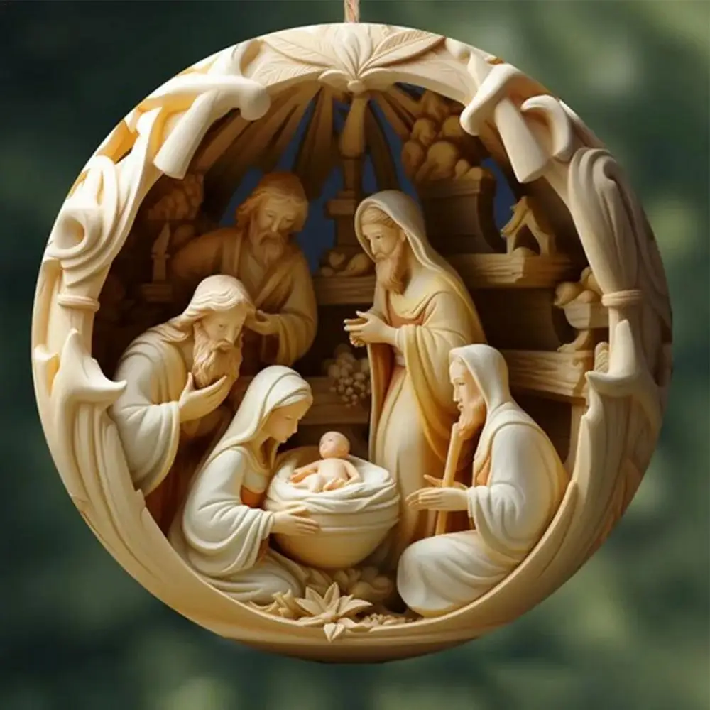 Description Picture 3 of item1/5pcs 2D Jesus Nativity Scene Ornament Christmas Christian Tree Ornaments The Birth Of Jesus Decorations Religious Decor Gifts