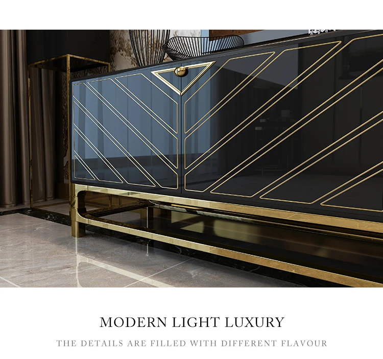 MANBAS Designer Living Room Furniture Set with Stainless Steel TV Stand, Coffee Table,and Dining Side Cabinet In Gilding Process