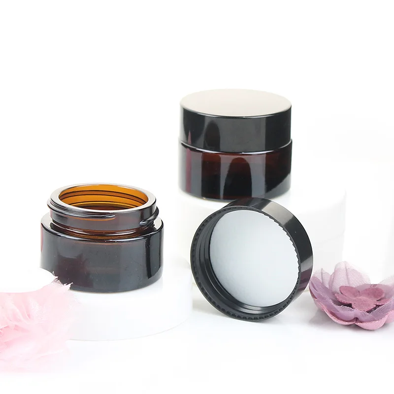 20PCS 5ml 10ml 15ml 20ml Amber Glass Candle Jars Refillable Sample Bottle Cosmetic Face Cream Jar Pot Empty Bottle Container
