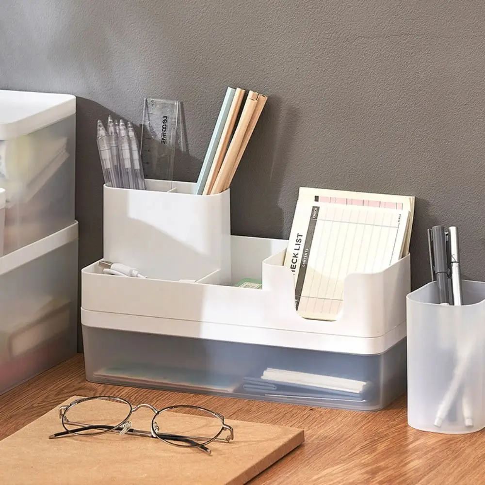 

3 Colors Desktop Pen Holder 5 Grids Large Capacity Phone Bracket Portable Pencil Storage Box School Office Stationery
