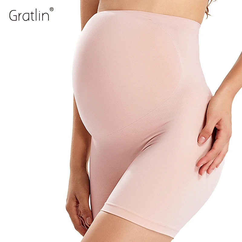Gratlin Belly Support Pregnancy Shapewear Shorts Women's High Waist Soft Slim Mid-Thigh Underwear Bottoming Breathable Pants 