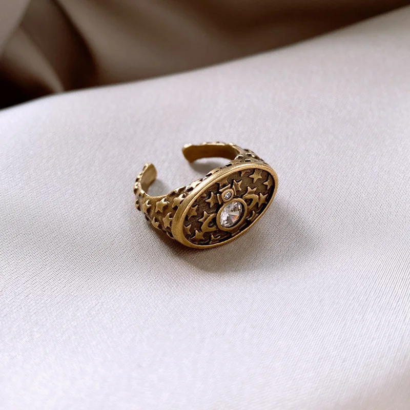 European And American Retro Zircon Oval Saturn Open Ring Fashion All-match  Female Jewelry 3