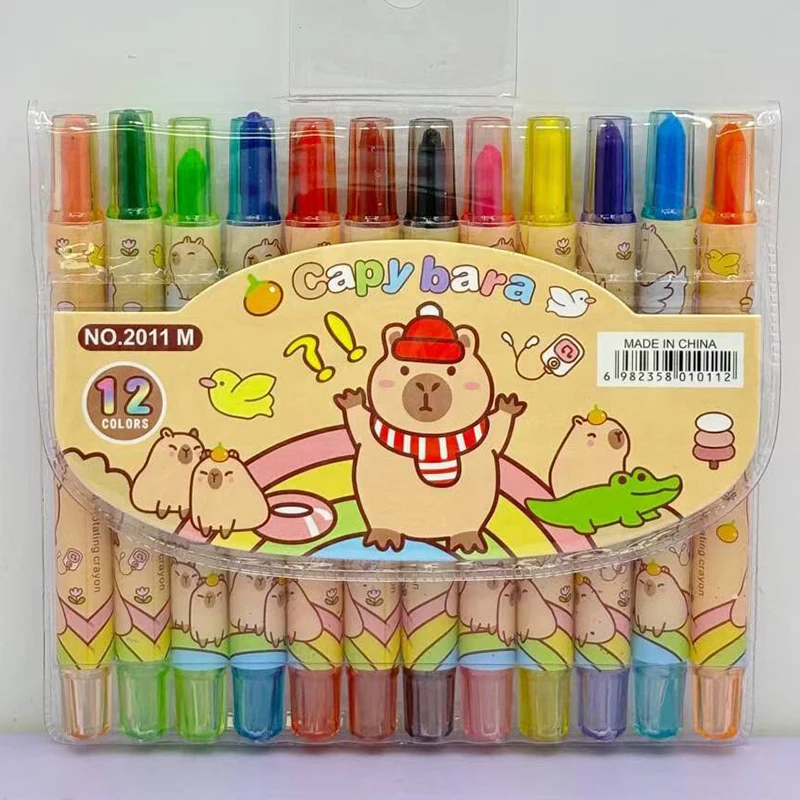 12Pcs/set Capybara Cartoon Non-Toxic Crayon Oil Painting Stick Student Pastel Pencils for Drawing Colored Pencils birthday gift oil pastels,colored crayons,color pencils,oil painting sticks,children painting supplies