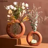 Orange Circle Ring Ceramic Vase Flower Pots Decorative Flower Arrangement Desk Decoration Ornaments Minimalism Floral Vases 1