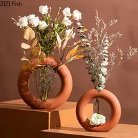 Orange Circle Ring Ceramic Vase Flower Pots Decorative Flower Arrangement Desk Decoration Ornaments Minimalism Floral Vases 1