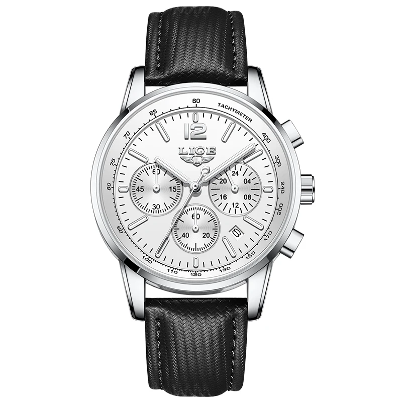 Luxury Men's Leather Watch - LIGE Chronograph Sport Waterproof with Gift Box