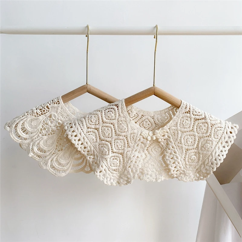 Vintage Women Hollow Lace Crochet Fake Collar Round Neck Knit Shawl Detachable Mesh Scarf Wrap Lolita Girls