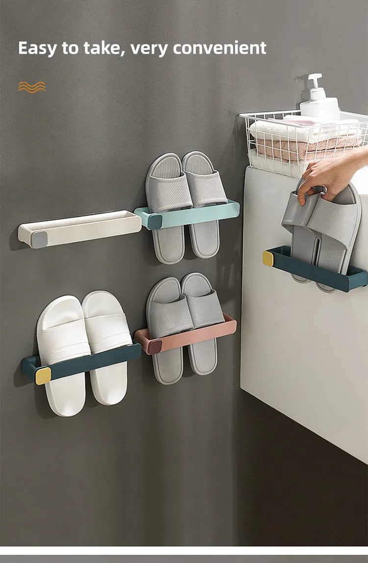 Description Picture 6 of itemBathroom slipper storage rack Hole free wall mounted storage shoe rack Bathroom slipper rack Hook