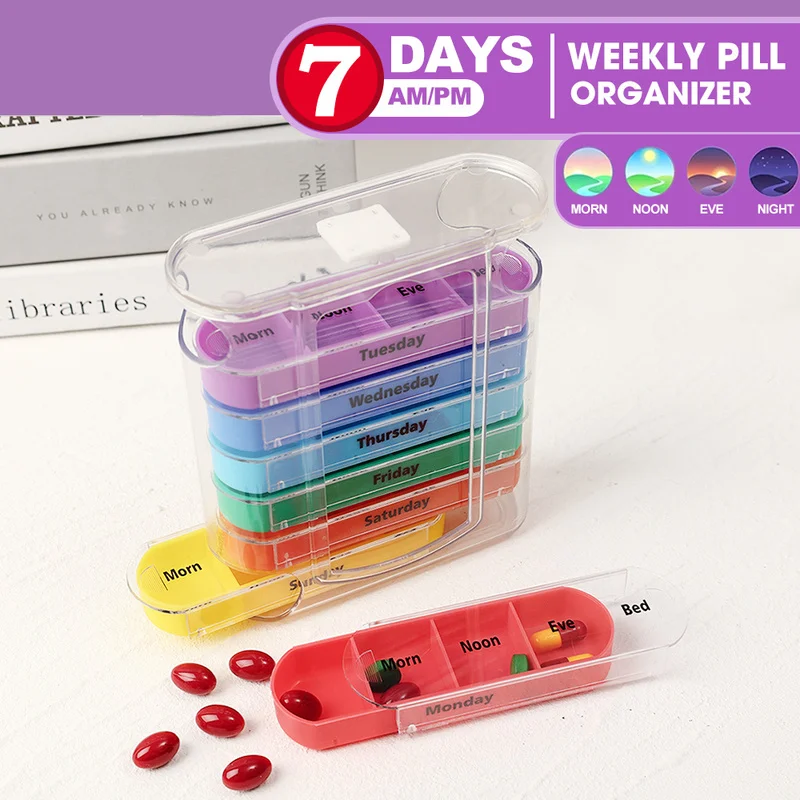 

7 Days A Week Pill Box 28 Compartment Pill Box Plastic Medicine Storage Dispenser Cutlery Pill Box Suitable for Family Travel