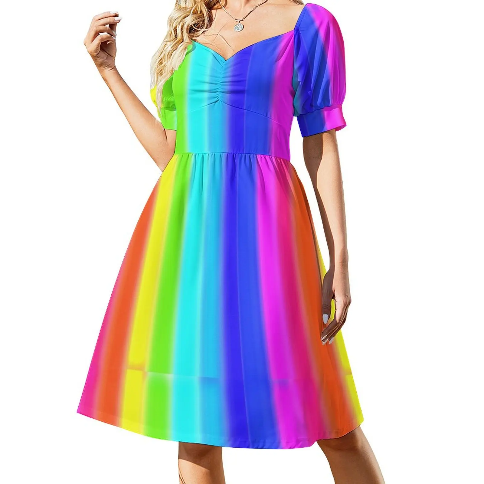 thumbnail image 1 of Vestido de manga corta con estampado de barras luminosas, vestido de verano para mujer , vestido de noche de playa estilo coreano para mujer, 1 of 7