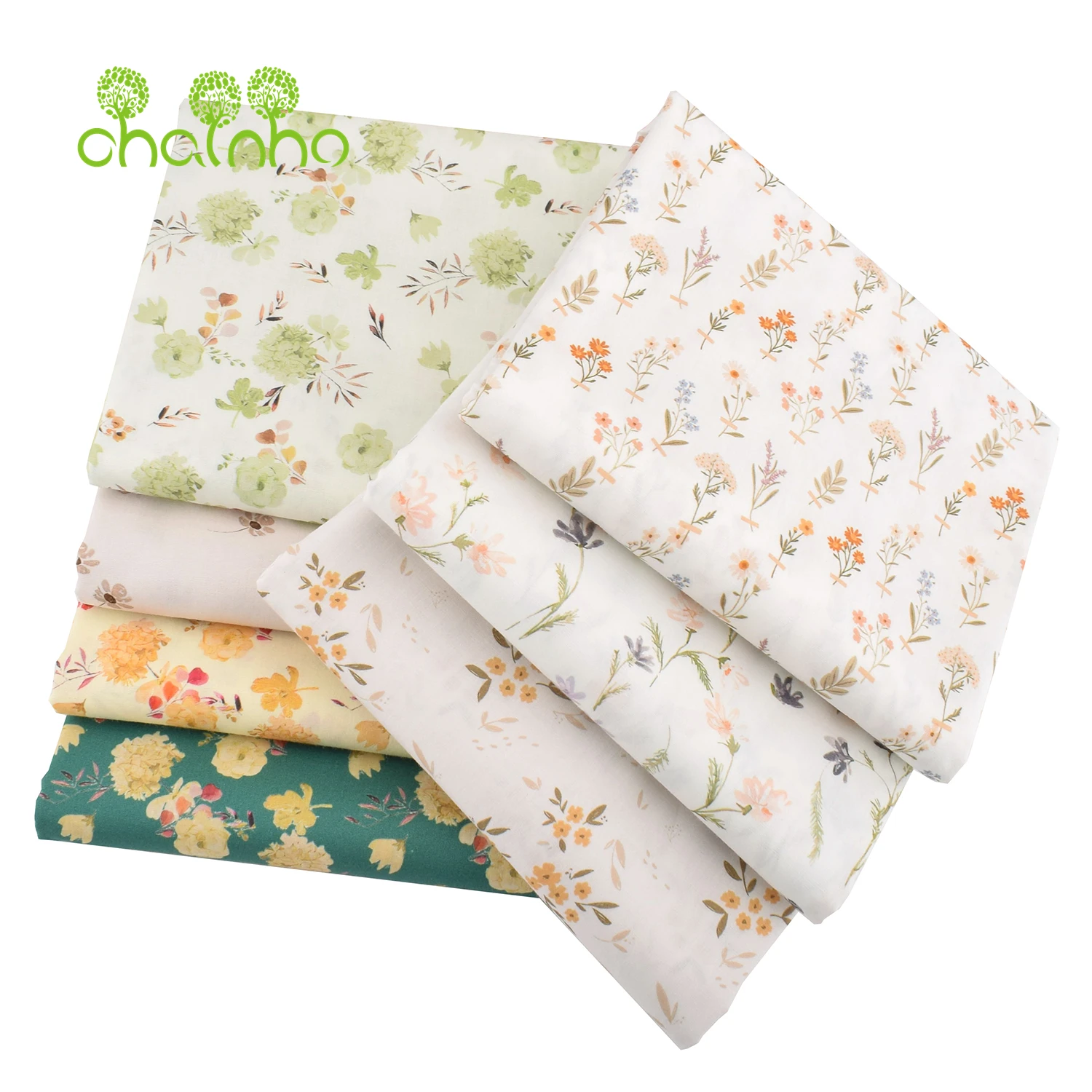 Chainho,Printed Plain Weave Poplin Cotton Fabric,DIY Quilting Sewing Material,Patchwork Cloth,Floral Series,2 Sizes,15PC229
