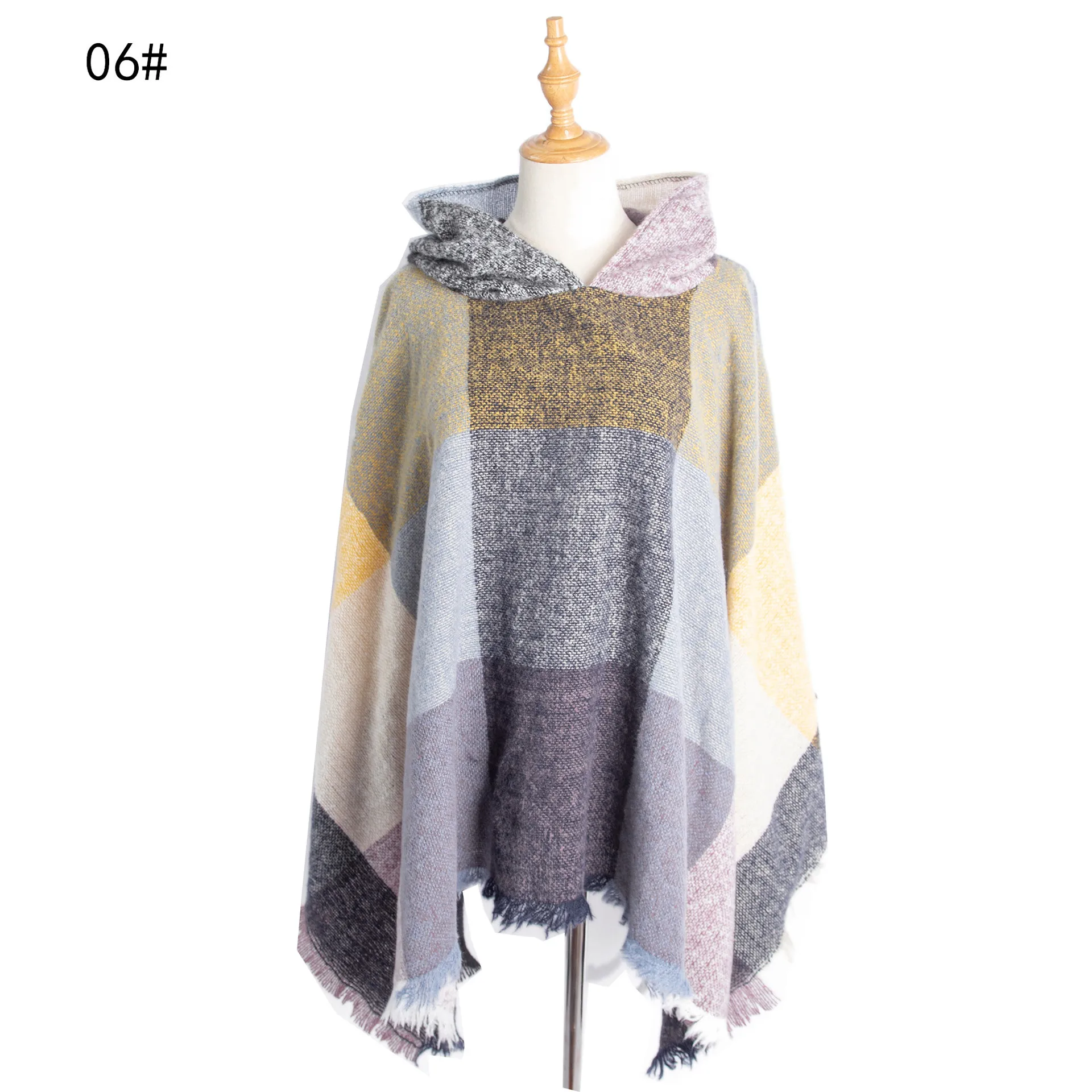 Europe America 2022 Spring Autumn New Large Lattice Women's Pullover Cape Hooded Cape Keep Warm Windproof Coat Ponchos P2 women headwears 100% goat cashmere knitted head accessories 2022 winter new fashion keep warm caps