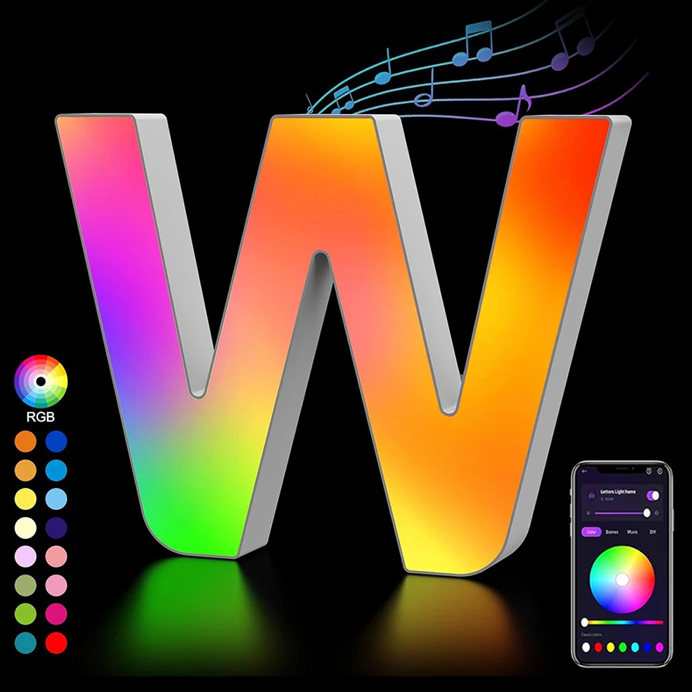 Customizable Smart LED Alphabet Night Lights - USB Powered Decorative Lamps with App-Controlled RGBW Colors and Music Sync