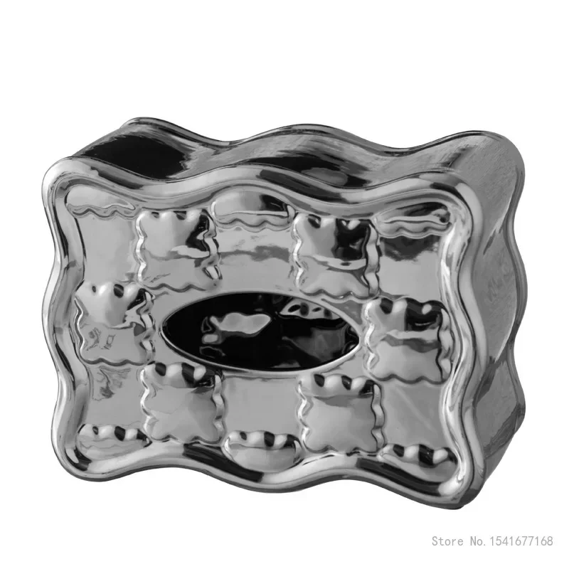 Creative Electroplated Silver Ceramic Tissue Box, Nordic Style, Home Living Room, Bedroom, Bathroom, Dining Table Decoration 1Pc