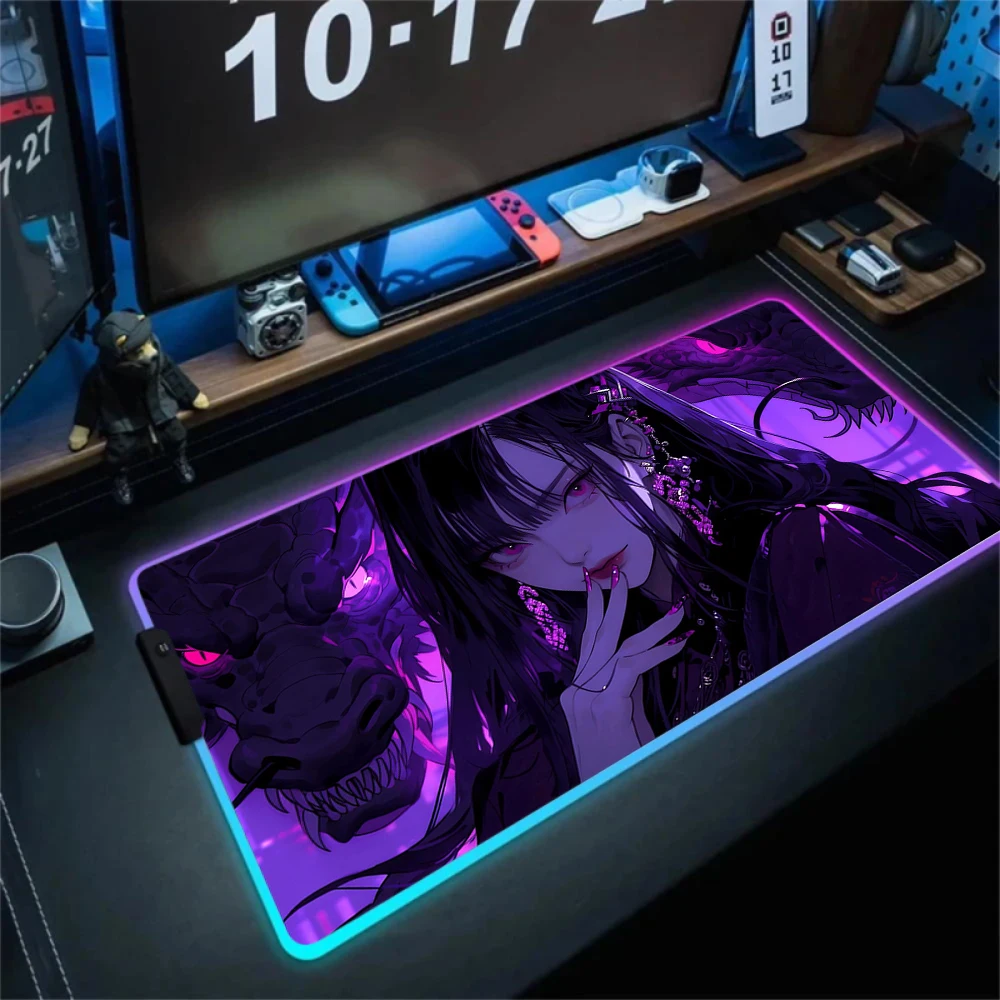 Kit Pc Roxo Anime menina mousepad gaming mouse pad gamer rgb computador mousepad ...
