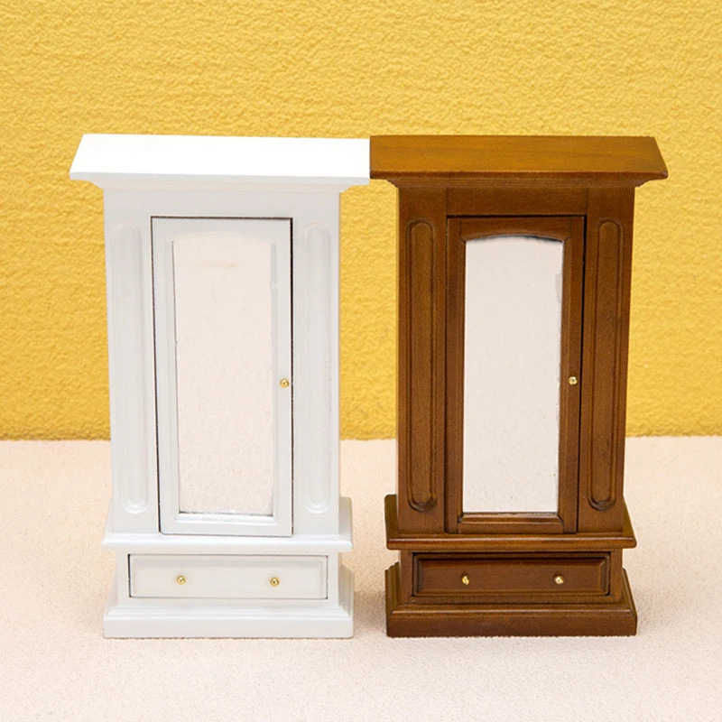

1:12 Dollhouse Miniature Wooden Wardrobe Full-length Mirror Lockers Storage Cabinet Bedroom Furniture Model Decor Toy Kids Toys
