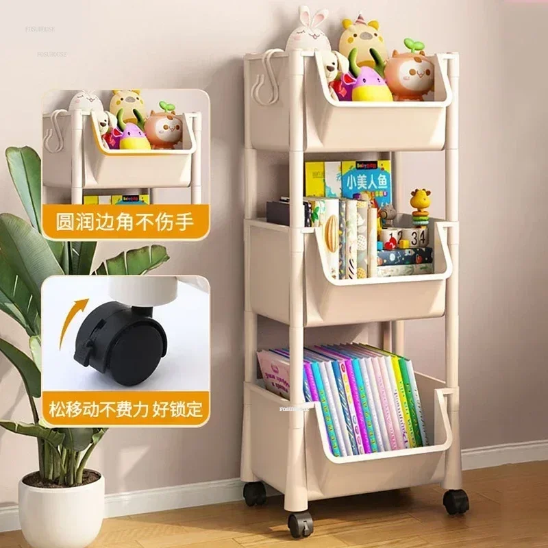 Children's Bookcases Rack Cart Home Toy Storage Reading Shelves Children Furniture Wheels Removable Floor Small Bookshelves N