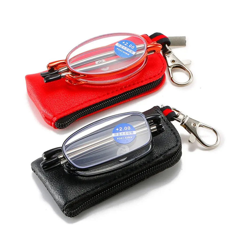 Compact Anti Blue Light Folding Reading Glasses with Keychain Case - Ultralight Presbyopic Eyewear