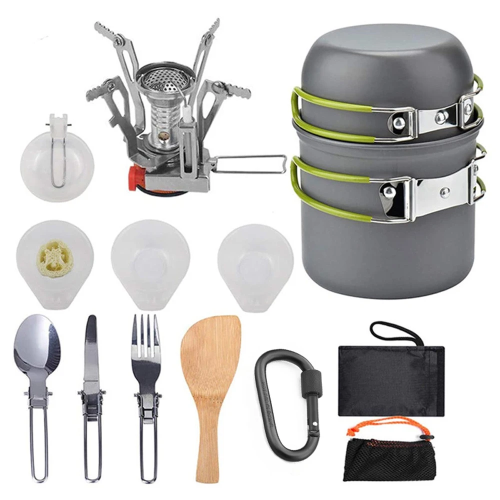 

Camping Hiking Cookware Set Outdoor Portable Picnic Cookware Kit Alumina Pot Set with Foldable Handle Travel Cooking Accessories