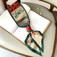 Long Silk Bag Tie Neck Skinny Scarf Hairband Foulard Horse Print Brand Lady Neckerchief Ribbon 2024 Spring New - Image 3
