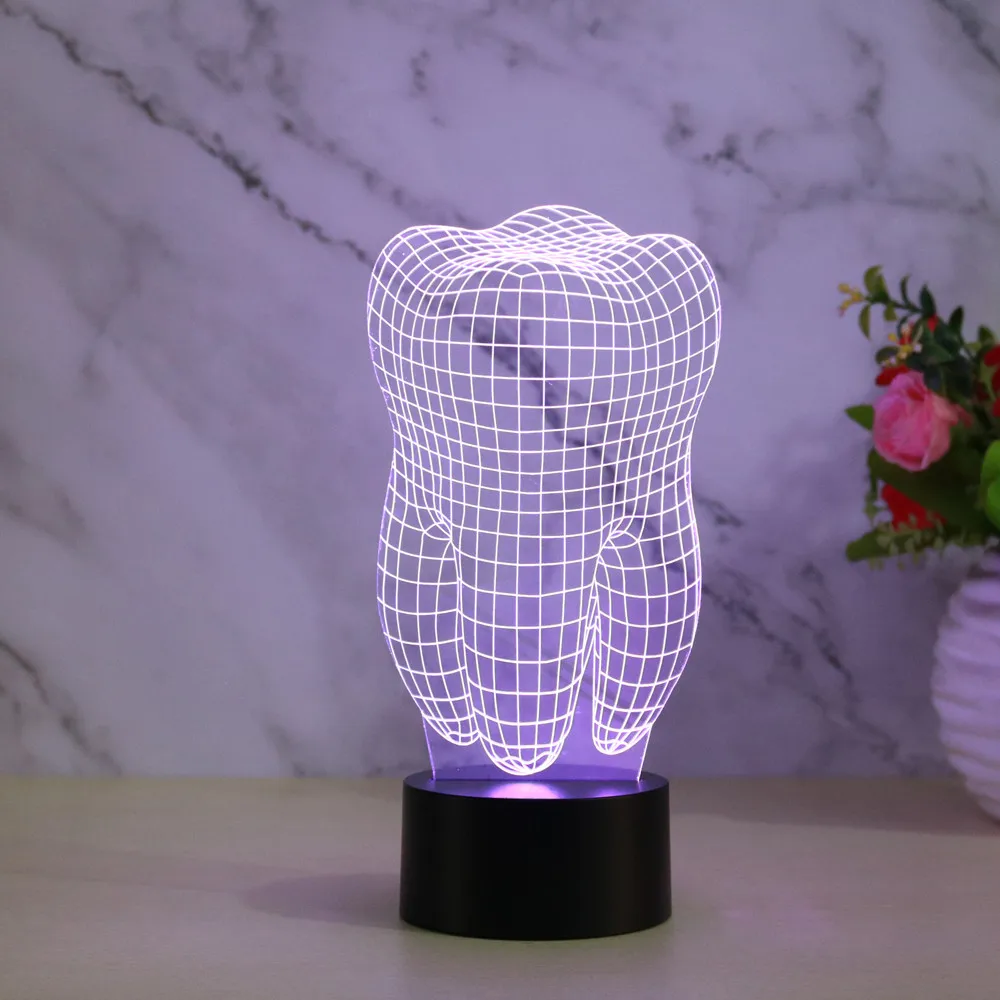창의적인 3D 치과 LED 장식 야간 7색 조명 치아 모양 클리닉 아트워크 멋진 치아형 램프 치과 선물 장식