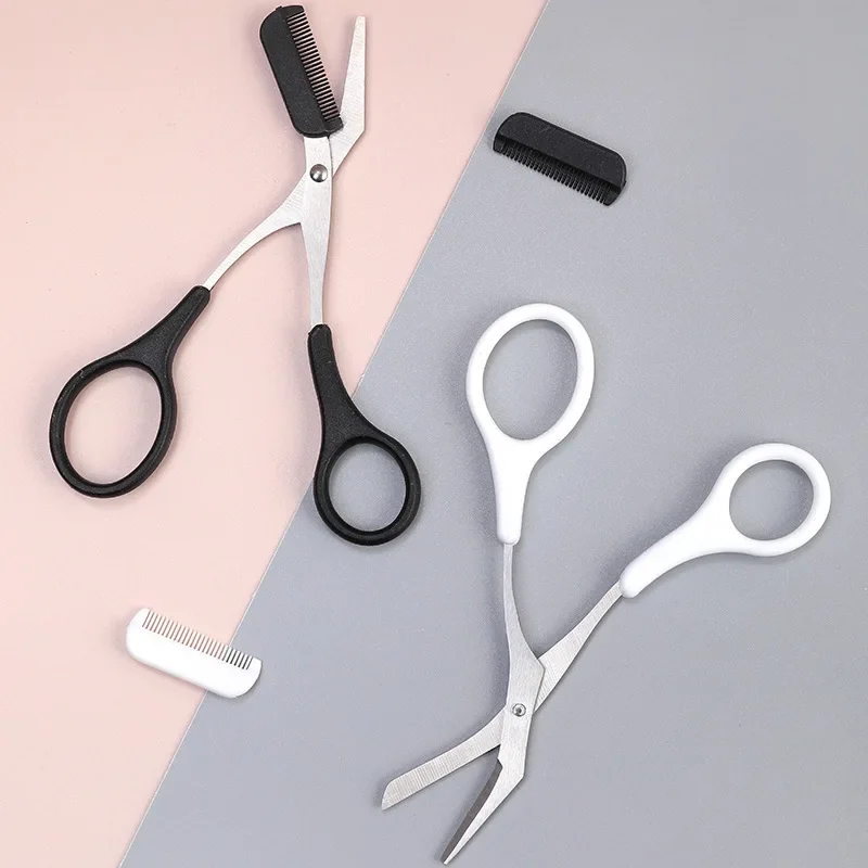 Karsyngirl 1Pcs Safe Eyebrow Trimmer Stainless Steel Eyebrow Scissors with Comb Hair Removal Shaver Eyebrows Shaping Makeup Tool 4