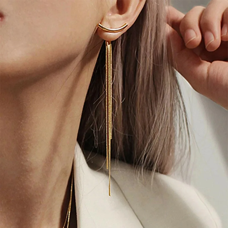 Gold Tassel Drop Earrings For Women – Long Dangle Glossy Earrings, Silver Color, Perfect For Everyday Wear & Gifts