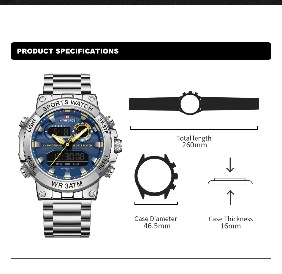 Digital Quartz Watch Men Waterproof Luminous Date Chronograph_voghion.com