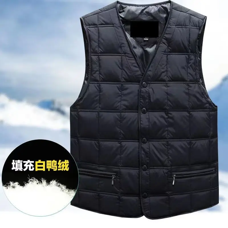 90% White Duck Down Vest Men's V-Neck plus size Waistcoat Thickened Vest 2023 winter new women s fashion network red short thickened down coat stand up neck small man bread coat white duck down