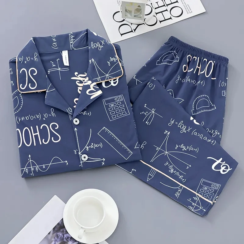 5XL 100KG Big Pajamas Set For Mens Short Sleeve Home Clothes Two-pieces Nightgown Summer Cozy Leisure Suits Hombre Pijama