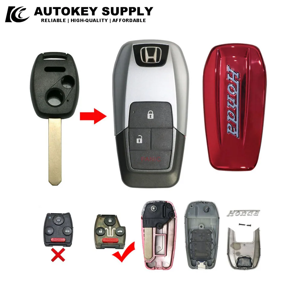 

ForHonda Modified Folding Key Shell 2+1 Buttons With Logo (Red) Autokeysupply AKHDF319