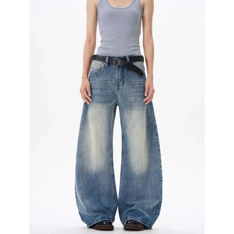 Retro Washed Bamboo Blade Jeans Loose Straight Leg Long Trousers Oversize High Street Vibe Unisex Chinese Style Pants