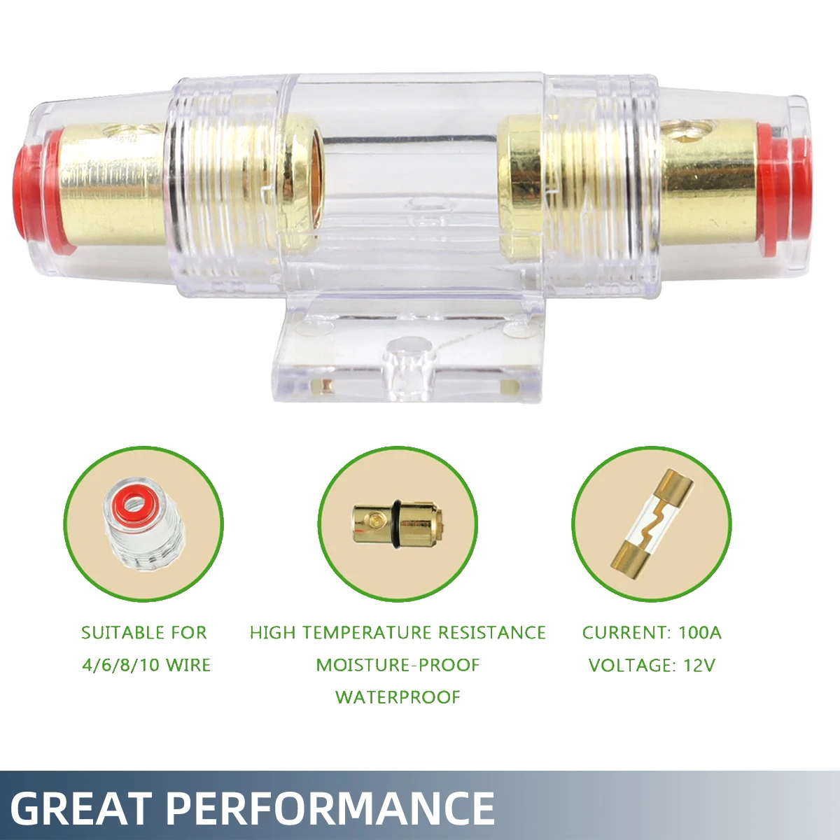 Auto Car Fuse Holder Block 30A/60A/100A AGU Fuse Holder Audio In Line AMP Amplifier Gold Plated