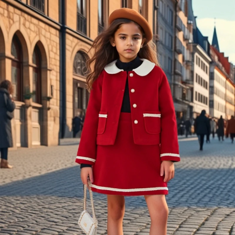 Set di vestiti per bambini e bambine, per autunno e inverno, a maniche lunghe e minigonna, Colore: rosso, 6-12 Mesi