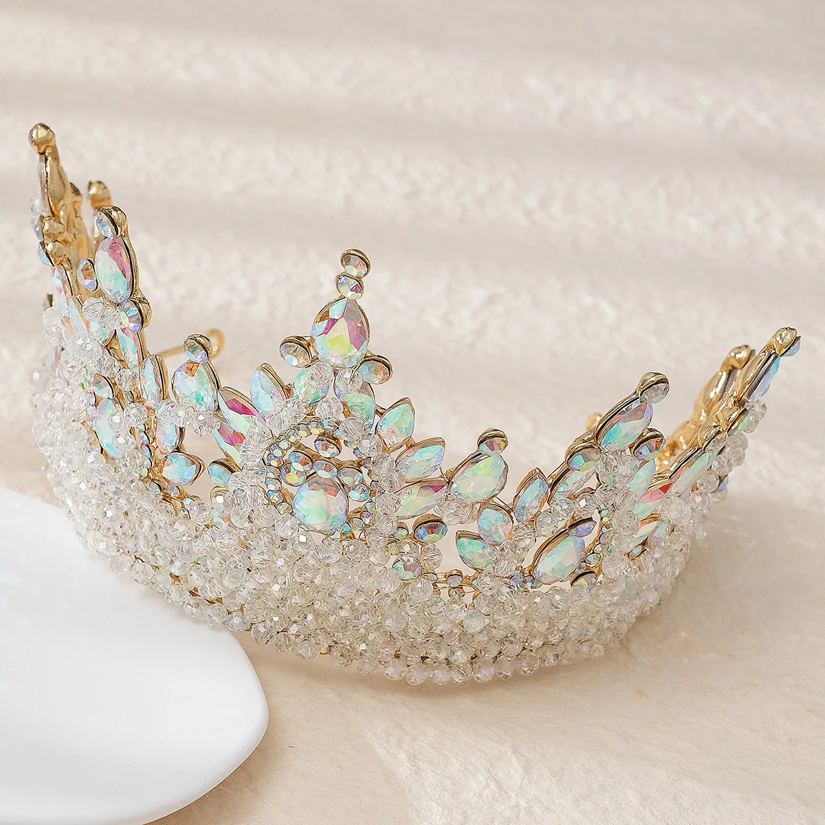 Big Oversized Wedding Crown Product Handmade Beaded Crystal Bridal Crowns Rhinestone Pearl Bead Crown