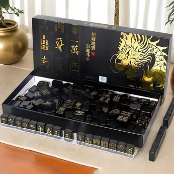 144 Piece Portable Mahjong Set Complete with 2 Dices & 4 Racks, Classic Tile Game for Home Travel Party Night Holiday Gift 1