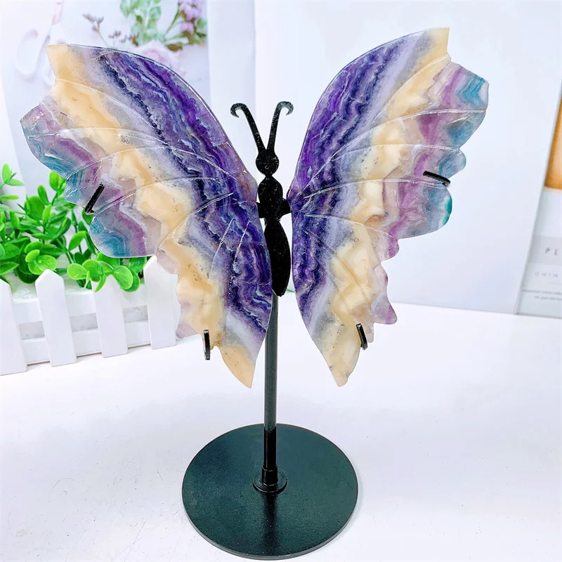 

Natural Rainbow Fluorite Butterfly Wings Carving Crystal Crafts Healing Gemstone Girl Birthday Present Home Decoration 1pair