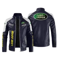 Land Rover motorcycle warm plus velvet pu leather jacket contrast color fashion men's PU windproof leather jacket 1