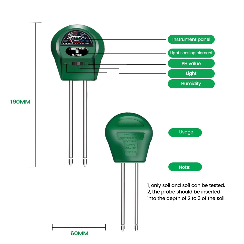 3 in 1 Soil PH Meter Flower Pot Hygrometer Soil Tester Plants Growth Moisture Light Intensity Meter Instrument Garden Plant Tool soil moisture sensor soil tester soil moisture meter