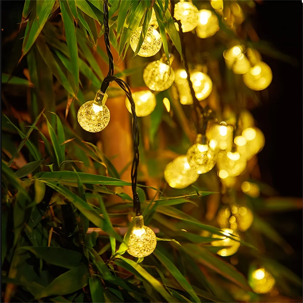 Solar-Powered Crystal Ball Fairy Lights - 30 LED Outdoor String with 8 Flashing Modes, 14.76ft for Garden and Yard Decor