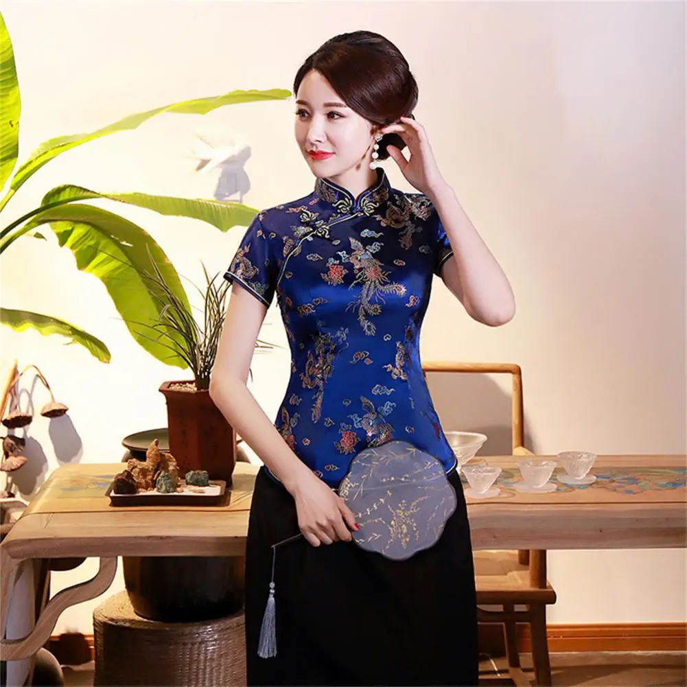 Camicia Da Donna Cheongsam Dragon Phoenix Stampa Cheongsam Blousesummer Autunno Side Split Stand Collar Cheongsam Top Per Banchetto